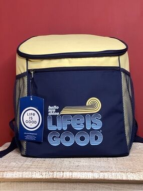 Life Is Good Navy/Yellow Backpack Soft-sided Insulated Sturdy 30 Can Cooler Bag